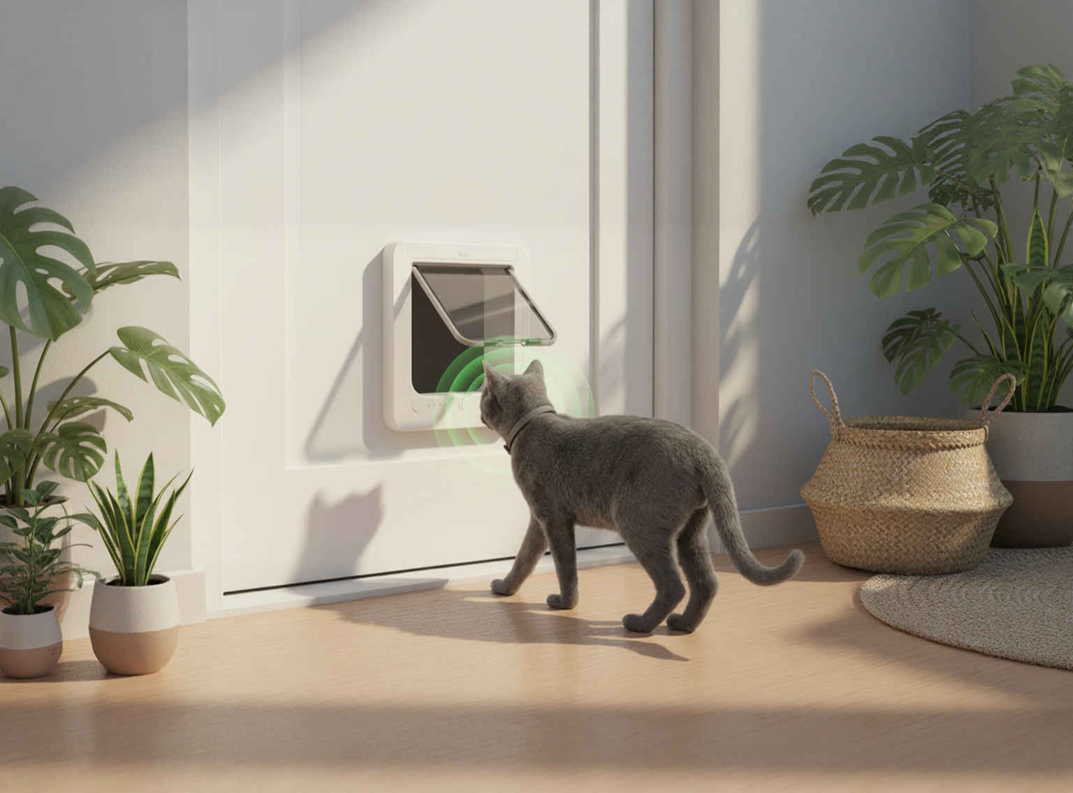 Chat qui rentre dans la chatière CatPass Secure 2.0